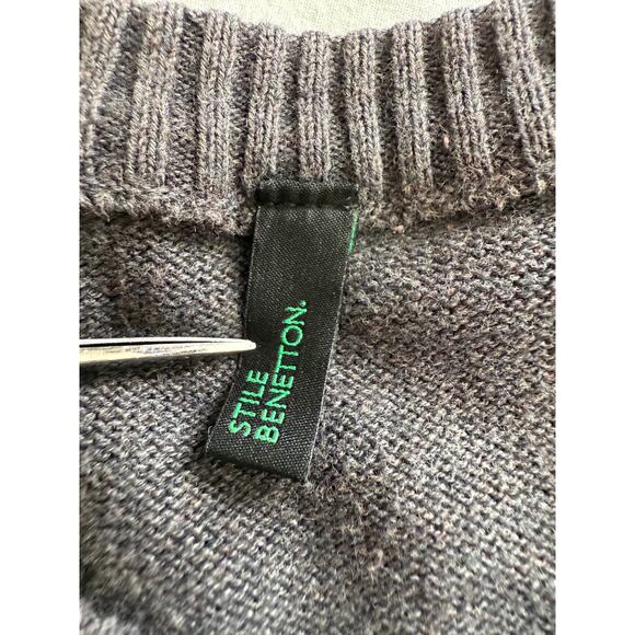 Stile Benetton Unisex Sweater Gray Blue White‎ Size MED 100% Cotton - Picture 9 of 10